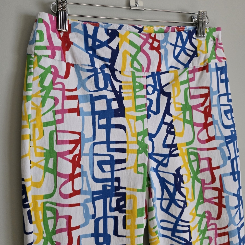 Joseph Ribkoff Cropped Ankle Pants multi color festive summer Sz 8 - Picture 2 of 10